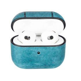 Plm Apple Airpods 3 Nesil Juni AA32 Mavi Uyumlu Deri Kılıf