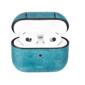 Plm Apple Airpods 3 Nesil Juni AA32 Mavi Uyumlu Deri Kılıf