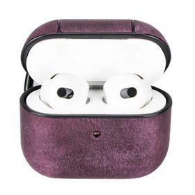 Plm Apple Airpods 3.Nesil Juni AA7 Mor Uyumlu Deri Kılıf