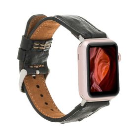 Plm DE5 Siyah 42-44-45 mm Apple Watch Uyumlu Deri Kordon