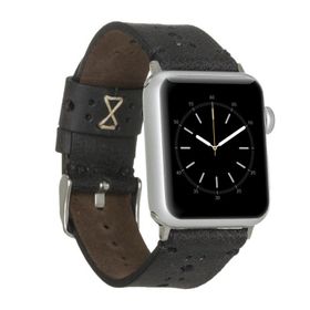 Plm Delikli Siyah 42-44-45 mm Apple Watch Uyumlu Deri Kordon