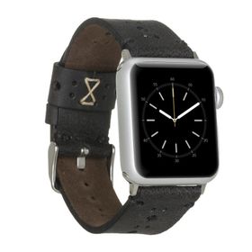 Plm Delikli Siyah 42-44-45 mm Apple Watch Uyumlu Deri Kordon