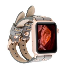Plm Ely Double Tour RST9 Gri Apple Watch Uyumlu Deri Kordon