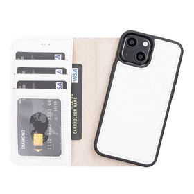 Plm F3 Beyaz Apple İphone 13 Mini Uyumlu Deri Cüzdanlı Kılıf