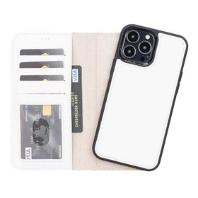 Plm F3 Beyaz Apple iPhone 13 Pro Max Uyumlu Deri Cüzdanlı Kılıf