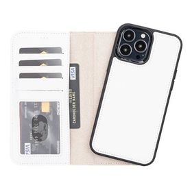 Plm F3 Beyaz Apple iPhone 13 Pro Max Uyumlu Deri Cüzdanlı Kılıf