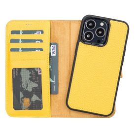 Plm FL12 Apple iPhone 13 Pro Uyumlu Sarı Deri Cüzdanlı Kılıf
