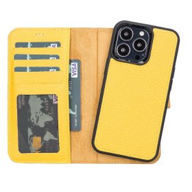 Plm FL12 Apple iPhone 13 Pro Uyumlu Sarı Deri Cüzdanlı Kılıf