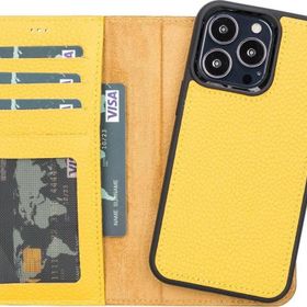 Plm FL12 Apple iPhone 13 Pro Uyumlu Sarı Deri Cüzdanlı Kılıf