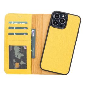 Plm Fl12 Sarı Apple İphone 13 Pro Max Uyumlu Deri Cüzdanlı Kılıf