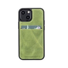 Plm G16 Yeşil Apple iPhone 13 Mini Uyumlu Deri Kartlıklı Arka Kapak