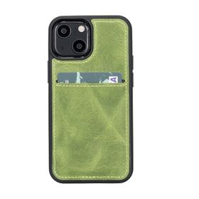 Plm G16 Yeşil Apple iPhone 13 Mini Uyumlu Deri Kartlıklı Arka Kapak