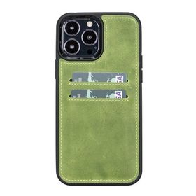 Plm G16 Yeşil Apple iPhone 13 Pro Max Uyumlu Deri Kartlıklı Arka Kapak