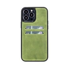 Plm G16 Yeşil Apple iPhone 13 Pro Max Uyumlu Deri Kartlıklı Arka Kapak