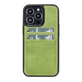 Plm G16 Yeşil Apple iPhone 13 Pro Uyumlu Deri Kartlıklı Arka Kapak