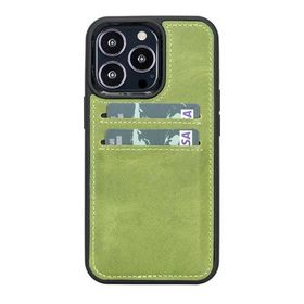 Plm G16 Yeşil Apple iPhone 13 Pro Uyumlu Deri Kartlıklı Arka Kapak