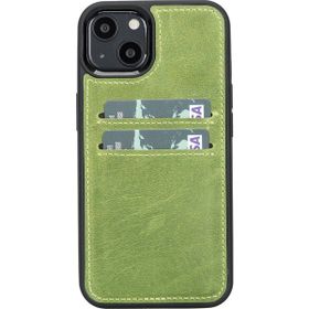 Plm G16 Yeşil Apple iPhone 13 Uyumlu Deri Kartlıklı Arka Kapak