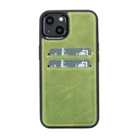 Plm G16 Yeşil Apple iPhone 13 Uyumlu Deri Kartlıklı Arka Kapak