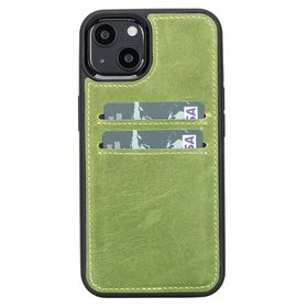 Plm G16 Yeşil Apple iPhone 13 Uyumlu Deri Kartlıklı Arka Kapak