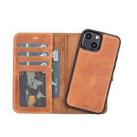 Plm G19 Taba Apple iPhone 13 Mini Uyumlu Deri Cüzdanlı Kılıf