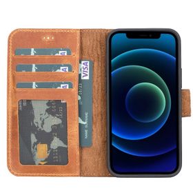 Plm G19 Taba Apple iPhone 13 Mini Uyumlu Deri Cüzdanlı Kılıf