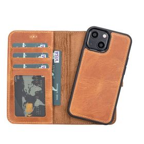Plm G19 Taba Apple iPhone 13 Mini Uyumlu Deri Cüzdanlı Kılıf