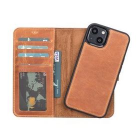 Plm G19 Taba Apple iPhone 13 Uyumlu Deri Cüzdanlı Kılıf