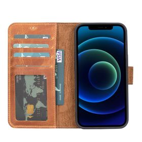 Plm G19 Taba Apple iPhone 13 Uyumlu Deri Cüzdanlı Kılıf