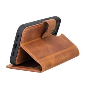 Plm G19 Taba Apple iPhone 13 Uyumlu Deri Cüzdanlı Kılıf