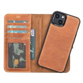 Plm G19 Taba Apple iPhone 13 Uyumlu Deri Cüzdanlı Kılıf