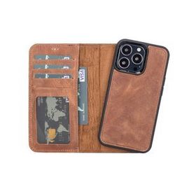Plm G2 Apple iPhone 13 Pro Uyumlu Kahverengi Deri Cüzdanlı Kılıf