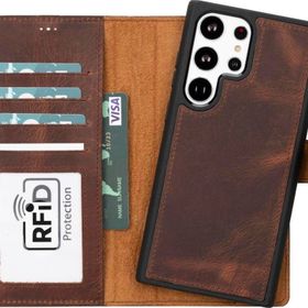 Plm G2 Samsung Galaxy S23 Ultra Uyumlu Kahve Deri Cüzdanlı Kılıf