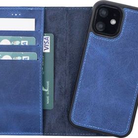 Plm G21 Apple iPhone 12 mini Uyumlu Mavi Deri Cüzdanlı Kılıf