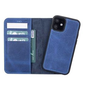 Plm G21 Apple iPhone 12 mini Uyumlu Mavi Deri Cüzdanlı Kılıf
