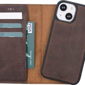 Plm G6 Apple iPhone 13 Mini Uyumlu Kahverengi Deri Cüzdanlı Kılıf