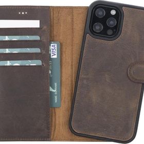 Plm G6 Apple iPhone 13 Pro Max Uyumlu Kahverengi Deri Cüzdanlı Kılıf