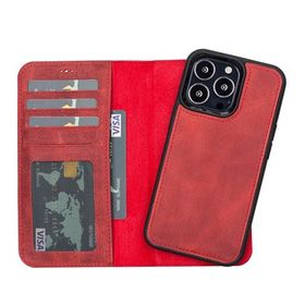 Plm Liluri G4 Kırmızı Apple iPhone 13 Pro Uyumlu Deri Cüzdanlı Kılıf