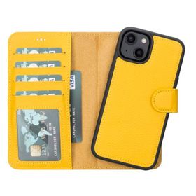 Plm MWWN FL12 Apple iPhone 14 Uyumlu Sarı Deri Cüzdanlı Kılıf