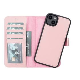 Plm MWWN NU2 Apple iPhone 14 Plus Uyumlu Pembe Deri Cüzdanlı Kılıf