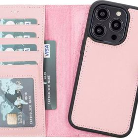Plm MWWN NU2 Apple iPhone 14 Pro Uyumlu Pembe Deri Cüzdanlı Kılıf
