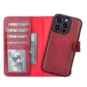 Plm MWWN V4EF Apple iPhone 14 Pro Uyumlu Kırmızı Deri Cüzdanlı Kılıf
