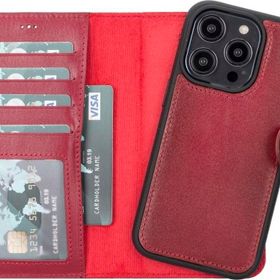 Plm MWWN V4EF Apple iPhone 14 Pro Uyumlu Kırmızı Deri Cüzdanlı Kılıf