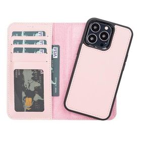 Plm NU2 Apple iPhone 13 Pro Uyumlu Pembe Deri Cüzdanlı Kılıf