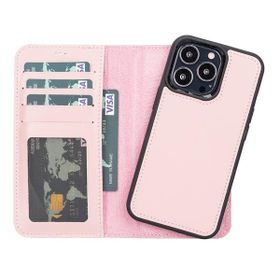 Plm NU2 Apple iPhone 13 Pro Uyumlu Pembe Deri Cüzdanlı Kılıf