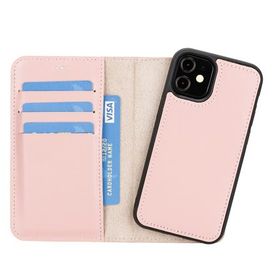 Plm NU2 Pembe Apple iPhone 12 mini Uyumlu Deri Cüzdanlı Kılıf