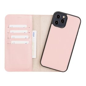 Plm NU2 Pembe Apple iPhone 12 Pro Max Uyumlu Deri Cüzdanlı Kılıf