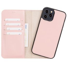 Plm NU2 Pembe Apple iPhone 12 Pro Max Uyumlu Deri Cüzdanlı Kılıf