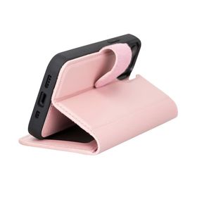 Plm NU2 Pembe Apple iPhone 13 Mini Uyumlu Deri Cüzdanlı Kılıf