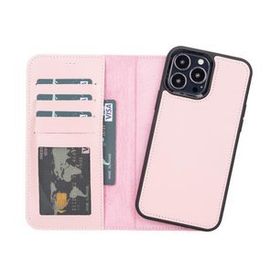 Plm NU2 Pembe Apple iPhone 13 Pro Max Uyumlu Deri Cüzdanlı Kılıf