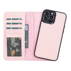 Plm NU2 Pembe Apple iPhone 13 Pro Max Uyumlu Deri Cüzdanlı Kılıf